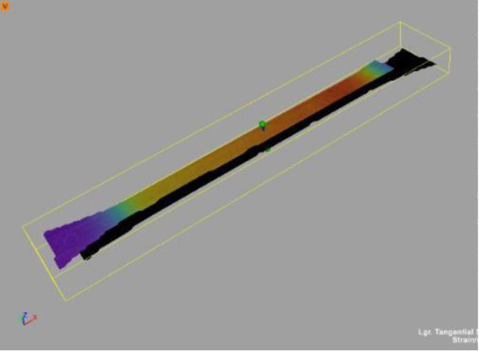 Přední a zadní deformace ve směru zatěžování jako 3D model